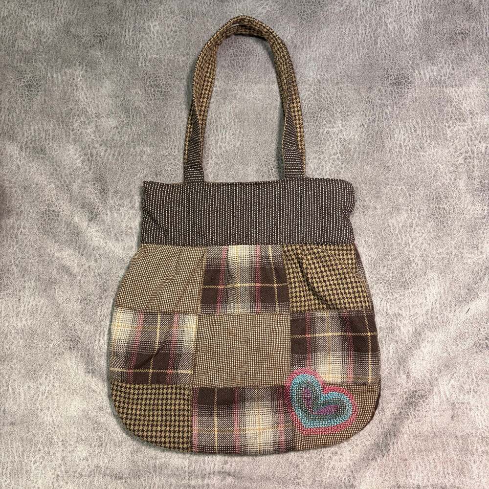 Brown Patchwork Plaid Shoulder Bag